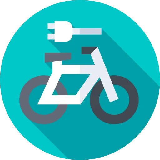 Icona bicicletta elettrica con spina su sfondo turchese